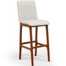 Banqueta Alta Para Cozinha Sala de Jantar Fixa Zoe B04 Linho Champagne - Lyam Decor