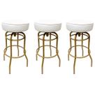 Banqueta Altura 65cm Bar Giratória cor Dourado fosco assento branco Kit 3 unidades