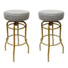 Banqueta Altura 65cm Bar Giratória cor Dourado fosco assento cinza Kit 2 unidades