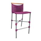 Banqueta Anne em Corda Náutica Base em Alumínio Cinza com Detalhe em Madeira Rosa