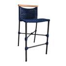 Banqueta Anne em Corda Náutica Base em Alumínio Preta com Detalhe em Madeira Azul Marinho
