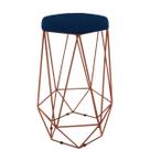 Banqueta Aramado Hexagonal Base Bronze Suede Azul Marinho