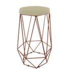 Banqueta Aramado Hexagonal Base Bronze Suede Bege