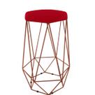 Banqueta Aramado Hexagonal Base Bronze Suede Vermelho