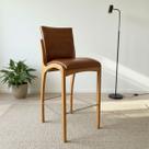 Banqueta Aura Alta Madeira Maciça E material sintético Marrom Design Moderno Conforto Com Apoio Para Pés Mobília Decor