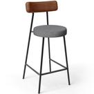 Banqueta Baixa Cozinha Sala De Jantar Bancada Milão L02 Tecido Sintético Marrom Cinza Escuro -LyamDecor