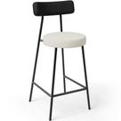Banqueta Baixa Cozinha Sala De Jantar Milão L02 Tecido Sintético Preto Linho Champagne -LyamDecor