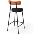 Banqueta Baixa Cozinha Sala Jantar Bancada Milão L02 material sintético Camel Preto
