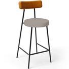 Banqueta Baixa Cozinha Sala Jantar Bancada Milão L02 material sintético Whisky Linho Bege - Lyam Decor