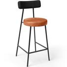 Banqueta Baixa Cozinha Sala Jantar Bancada Milão L02 Tecido Sintético Preto Brilho Camel -LyamDecor