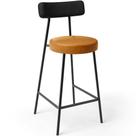 Banqueta Baixa Cozinha Sala Jantar Bancada Milão L02 Tecido Sintético Preto Whisky -LyamDecor