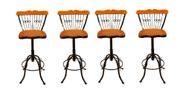 Banqueta Cadeira de Jantar Para Bistrô e Mesa de Chá Conjunto com 4 Estilo Industrial Rustico Vintage Ajustável Giratória Ferro e Madeira Artesanal