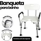 Banqueta Com Encosto Alça Lateral Braço Idoso 220kg Aluminio Inoxidável Antiderrapante Cadeira Banho Pós Bariátrica Altura Ajustável Higiênica Leve