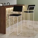 Banqueta com Encosto Industrial e Moderna Nina Branco e material sintético Preto