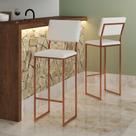Banqueta com Encosto Industrial e Moderna Nina Cobre e material sintético Branco