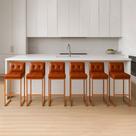 Banqueta Cozinha Alta com Encosto Industrial Kit 6 Bronze Lirina PU Nozes C05 - D Rossi