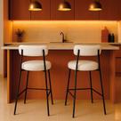 Banqueta Cozinha Alta Com Encosto Industrial Preto Kit 2 Londres Pu Branco D03 - D'rossi