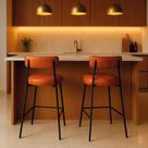 Banqueta Cozinha Alta com Encosto Industrial Preto Kit 2 Londres PU Nozes D03 - D Rossi