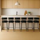 Banqueta Cozinha Alta com Encosto Industrial Preto Kit 6 Londres PU Preto D03 - D Rossi