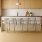 Banqueta Cozinha Média Com Encosto Industrial Dourado Kit 6 Londres Pu Branco D03 - D'rossi