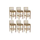 Banqueta Cozinha Sara 1BMM005CA Premium Madeira Maciça Kit 6 Un Carvalho/Boucle Bege Fendi/Tela Bege Kappesberg