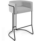 Banqueta Decorativa Fixa Base de Aço Preto Betina D02 Linho Cinza D-315 - Lyam Decor Banqueta Decorativa Fixa Base de Aço Preto Betina D02 Linho Cinza D-315 - Lyam Decor