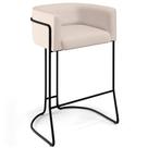 Banqueta Decorativa Fixa Base de Aço Preto Betina D02 Veludo Bege C-309 - Lyam Decor