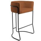 Banqueta Decorativa Fixa Base de Aço Preto Betina D02 Veludo Telha B-262 - Lyam Decor
