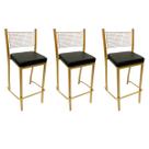 Banqueta Empilhável Altura 75cm para Bar cor Dourado Fosco assento preto Conjunto 3 unidades Banqueta Empilhável Altura 75cm para Bar cor Dourado Fosco assento preto Conjunto 3 unidades