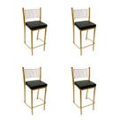 Banqueta Empilhável Altura 75cm para Bar cor Dourado Fosco assento preto Kit 4 unidades Banqueta Empilhável Altura 75cm para Bar cor Dourado Fosco assento preto Kit 4 unidades