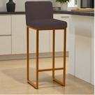 Banqueta França Moderna Ferro Dourado Estofado Suede Marrom