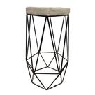Banqueta Hexagonal Aramado Preto Suede Bege