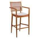Banqueta Leidy 55cm Madeira Maciça com Braço Linho Cinza Claro - Sallar Home