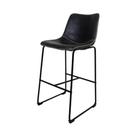 Banqueta Munich Estofada Preta Com Encosto 74cm Base Metálica