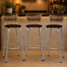 Banqueta Para Cozinha Americana Estrutura Prata Kit 3un Cadeira Balcão Bar Encosto Junco Cappuccino Itagold