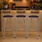 Banqueta Para Cozinha Americana Estrutura Prata Kit 3un Cadeira Balcão Bar Encosto Junco Cappuccino Itagold