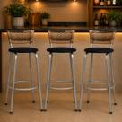 Banqueta Para Cozinha Americana Estrutura Prata Kit 3un Cadeira Balcão Bar Encosto Junco Cappuccino Itagold