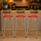 Banqueta Para Cozinha Americana Estrutura Prata Kit 3un Cadeira Balcão Bar Encosto Junco Cappuccino Itagold