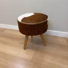 Banqueta Puff Redonda Em Couro Marrom E Branco - Envio Imediato