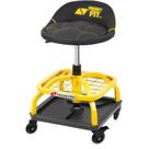Banqueta rolante FreekyFit com rodas, banco mecânico de garagem com encosto, cadeira mecânica de rolos, altura ajustável, rotação de 360, armazenamento em bandeja de ferramentas, capacidade de 330 libras, resistente, amarelo