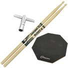 Baquetas Liverpool 2B 5A 5B 7A American Hickory Kit Par Bateria + Pad Estudo 12" + Chave de Afinacao Tamanho:7A + PAD +