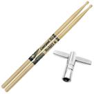 Baquetas Liverpool 2B 5A 5B 7A American Hickory Series Profissional Kit Par + Chave Afinação Bateria Tamanho:5A + CHAVE