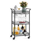 Bar Cart VASAGLE Home Bar Serving com 3 camadas de tinta de prateleira preta