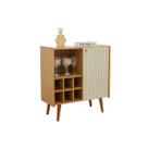 Bar de Sala Jantar Vértice c/ 1 Porta Frisada 1 Nicho e Adega p/ 6 Garrafas Cinamomo/Off White - Genialflex