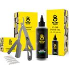 Barbero Kit Navaja Recta para Hombre y Gel de Afeitar Premium Crema Hidratante para Piel Sensible y Navajas Para Barbero - Kit de Navaja Recta para Barbero, 5 Cuchillas, Aroma Cedro