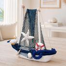 Barco Decorativo de Mesa Barquinho para Ambientes com Estilo Náutico Rústico Azul