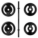 Barra academia 2 anilhas de 10kg 2 anilhas de 5kg peso musculacao fitness treino forca domestico resistente duravel profissional alta performance