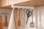 Barra Organizadora de Utensílios De Cozinha 18 cm Pequeno Minimalista Compacto Casa Apartamento Suporte Com 5 Ganchos