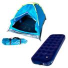 Barraca Camping Para 3 Pessoas Importway + Colchão de Ar Inflável Camping Piscina Solteiro Mor Aveludado com Fole
