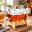 Barril de Vidro para Cachaça 3 Litros com Torneira Suporte Madeira Hauskraft Bar Gourmet
